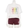 Juniors' Vans Cropped Rainbow "Off The Wall" Logo Graphic Tee