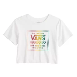 Juniors' Vans Cropped Rainbow "Off The Wall" Logo Graphic Tee -Vans® Shop 5548894 ALT5