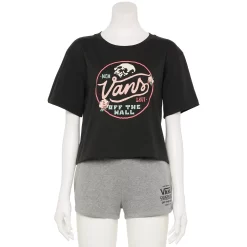 Juniors' Vans Cropped "Off The Wall" Skull Logo Graphic Tee