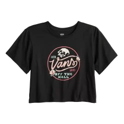 Juniors' Vans Cropped "Off The Wall" Skull Logo Graphic Tee -Vans® Shop 5548898 ALT5