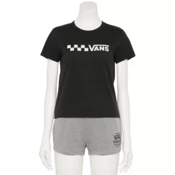 Juniors' Vans "Vans" White Checkered Logo Graphic Tee